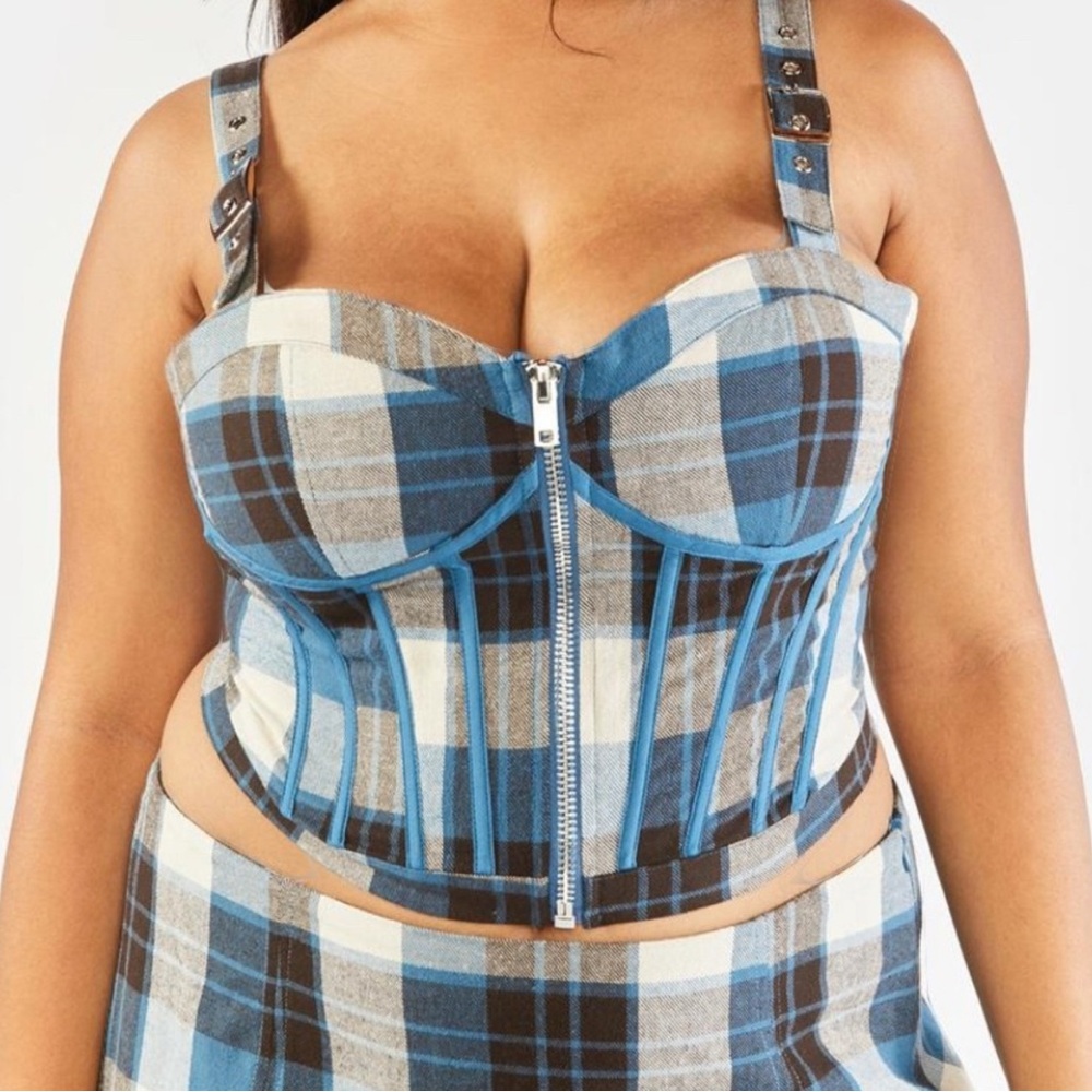 Plaid Corset Top with Zipper